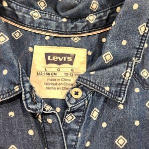 Girls sz L cap sleeve denim dress